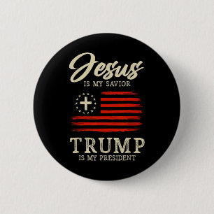 Badge Rond 5 Cm Jésus Est Mon Sauveur Trump Est Mon Président 2024