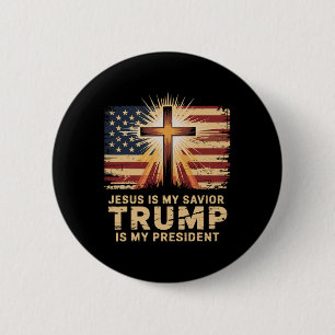 Badge Rond 5 Cm Jésus est mon sauveur Trump est mon président Bibl