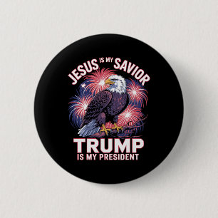 Badge Rond 5 Cm Jésus est mon sauveur Trump est mon président Reli