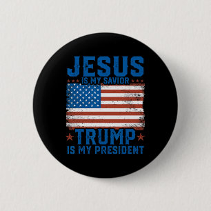 Badge Rond 5 Cm Jésus est mon sauveur Trump est mon président Trum