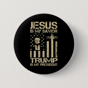 Badge Rond 5 Cm Jésus est mon sauveur Trump est mon président Trum