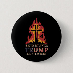 Badge Rond 5 Cm Jésus est mon sauveur Trump mon président Biblique