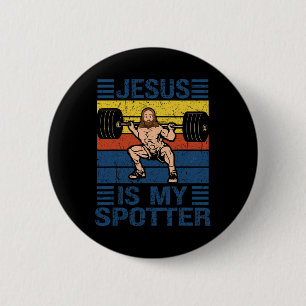 Badge Rond 5 Cm Jésus Est Mon Spotter Christian Gym Entraînement W