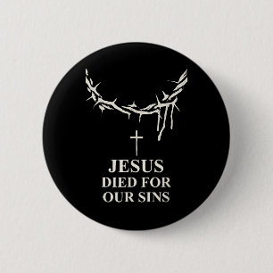 Badge Rond 5 Cm Jésus Est Mort Pour Nos Péchés Couronne D'Thorns C
