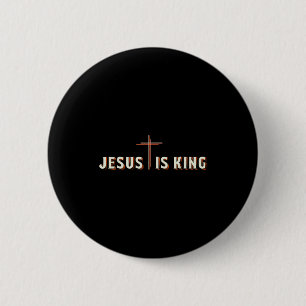 Badge Rond 5 Cm Jesus Est Roi Croix Dieu Graphique Chrétien