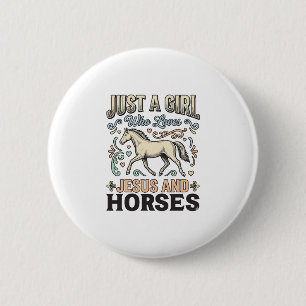 Badge Rond 5 Cm Jesus Et Fille De Chevaux Chemise De Foi De Cheval