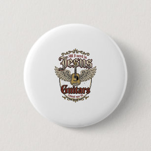 Badge Rond 5 Cm Jésus et guitares Guitare chrétienne vintage