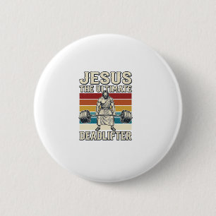 Badge Rond 5 Cm Jésus l'haltérophile ultime de vecteur de mode rét