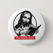 Badge Rond 5 Cm Jésus Lit Des Livres Interdits (Devant)