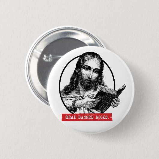 Badge Rond 5 Cm Jésus Lit Des Livres Interdits (Devant & derrière)