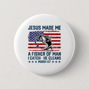 Badge Rond 5 Cm Jésus m'a fait un pêcheur d'homme Drapeau américai