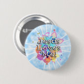 Badge Rond 5 Cm Jésus m'aime, aquarelle en pastel (Devant & derrière)