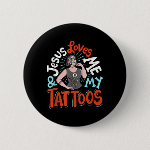 Badge Rond 5 Cm Jésus M'Aime Et Mes Tatouages