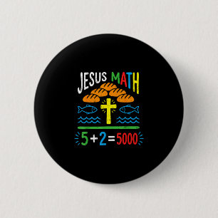 Badge Rond 5 Cm Jésus maths 2 poissons 5 pains nourrit les 5000 bi
