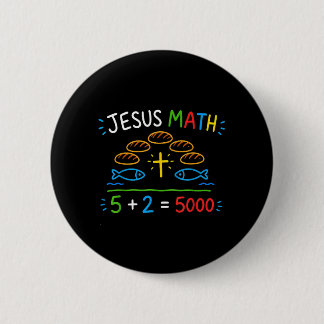 Badge Rond 5 Cm Jésus Maths 2 Poissons 5 pains nourrit les 5000 Bi