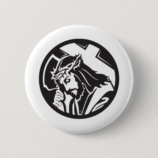 Badge Rond 5 Cm Jésus portant la croix (Devant)