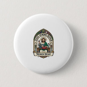 Badge Rond 5 Cm Jésus Réparation Couture Cœur Réparé Jésus Réparat