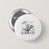 Badge Rond 5 Cm Jesus Riding Dinosaur T-rex Ufo Hunting Alien Sci- (Devant & derrière)