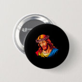 Badge Rond 5 Cm Jesus Rtrait Art Christian Religious (Devant & derrière)