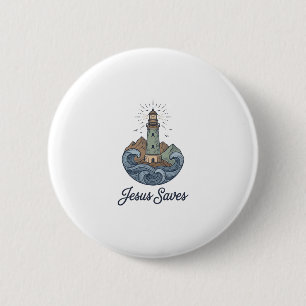 Badge Rond 5 Cm Jésus Sauve Chemise Chrétienne Vintage Lighthouse_