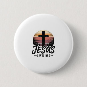 Badge Rond 5 Cm Jésus Sauve Frère Vintage Chemise Croix Chrétienne