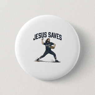Badge Rond 5 Cm Jésus Sauve Lanceur de Baseball Vintage Gravure Sh