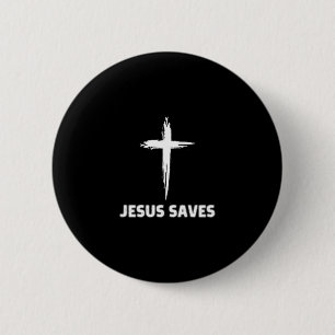 Badge Rond 5 Cm Jésus sauve petite croix grande foi 3 christ