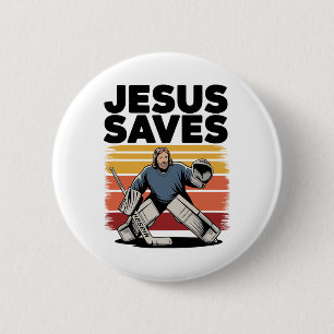 Badge Rond 5 Cm Jésus Sauve - Vintage Religieux Chrétien Hockey P