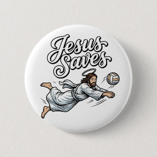 Badge Rond 5 Cm Jesus Sauve Volleyball Vintage Chemise Chrétienne