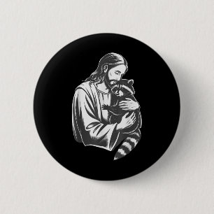 Badge Rond 5 Cm Jésus serrant un raton laveur