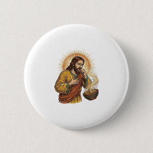 Badge Rond 5 Cm Jésus s'étouffant avec un miettes de chips de tort