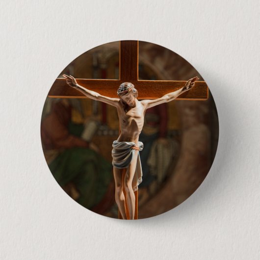Badge Rond 5 Cm Jésus sur la Croix (Devant)
