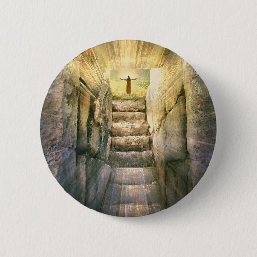 Badge Rond 5 Cm Jésus sur le tombeau vide Résurrection de Pâques (Devant)