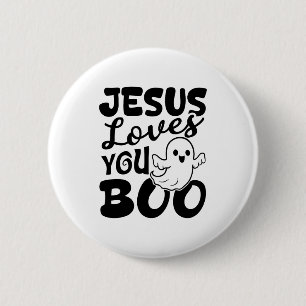 Badge Rond 5 Cm Jésus t'aime Boo Christian Halloween Fantôme Drôle