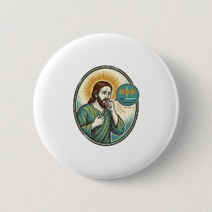 Badge Rond 5 Cm Jésus toussant au milieu d'un message audio vocal