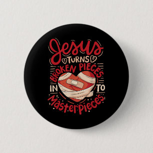 Badge Rond 5 Cm Jésus transforme les morceaux brisés en chefs-d'œu