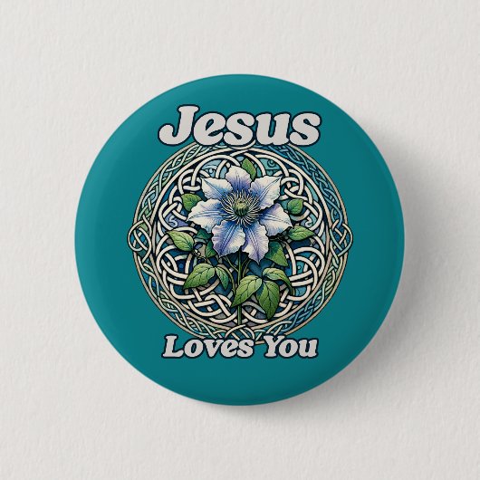 Badge Rond 5 Cm Jésus vous aime Clematis Art (Devant)