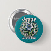 Badge Rond 5 Cm Jésus vous aime Clematis Art (Devant & derrière)