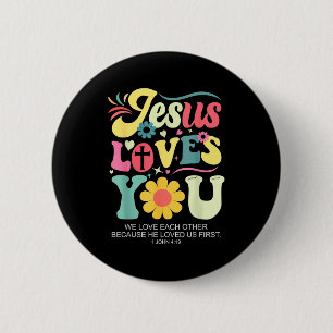Badge Rond 5 Cm Jésus Vous Aime Croix Chrétienne Dieu Foi Bible Re