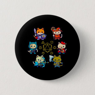 Badge Rond 5 Cm Jeu de dés de chat Nerdy D20 Gamer Geek Chats Homm