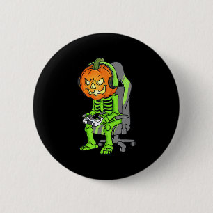 Badge Rond 5 Cm Jeu Halloween Skeleton Jack-o'-lantern Gamer Boy