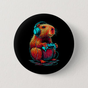 Badge Rond 5 Cm Jeu Rétro Capyra Drôle Vidéo Joueur Rongeur Anima