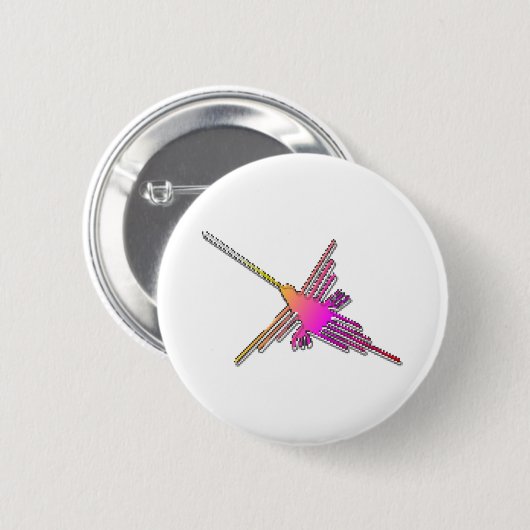 Badge Rond 5 Cm Jeu Vidéo 8 bits Retro Lignes Nazca Colibri (Devant & derrière)