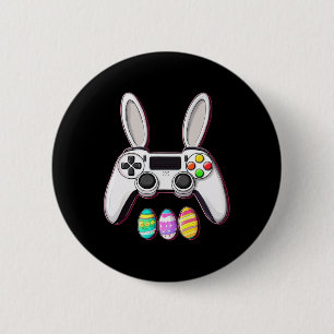 Badge Rond 5 Cm Jeu Vidéo Bunny OEufs Contrôleur Jour de Pâques Je