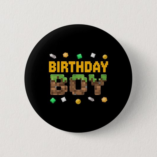 Badge Rond 5 Cm Jeu vidéo drôle d'anniversaire garçon Pixel Numéro (Devant)