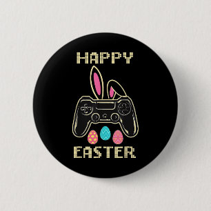Badge Rond 5 Cm Jeu Vidéo Pâques Bunny Gaming Contrôleur Gamer Bo