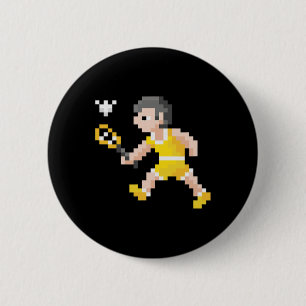 Badge Rond 5 Cm Jeu vidéo Retro 80s Pixel Art Badminton Player