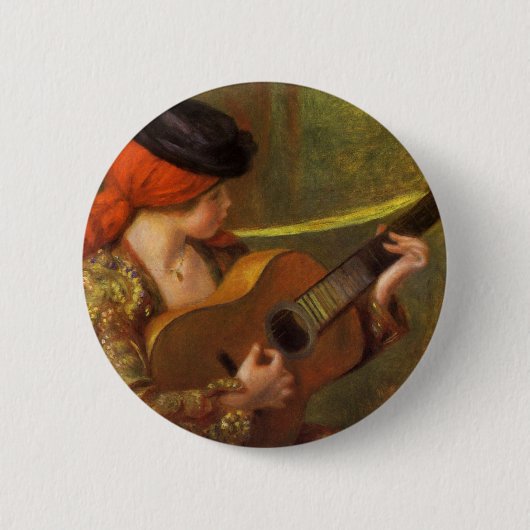Badge Rond 5 Cm Jeune Espagnole avec guitare par Pierre Renoir (Devant)