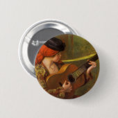 Badge Rond 5 Cm Jeune Espagnole avec guitare par Pierre Renoir (Devant & derrière)