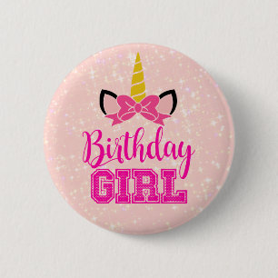 Badge Rond 5 Cm JEUNE FILLE D'ANNIVERSAIRE DE Cute Unicorn